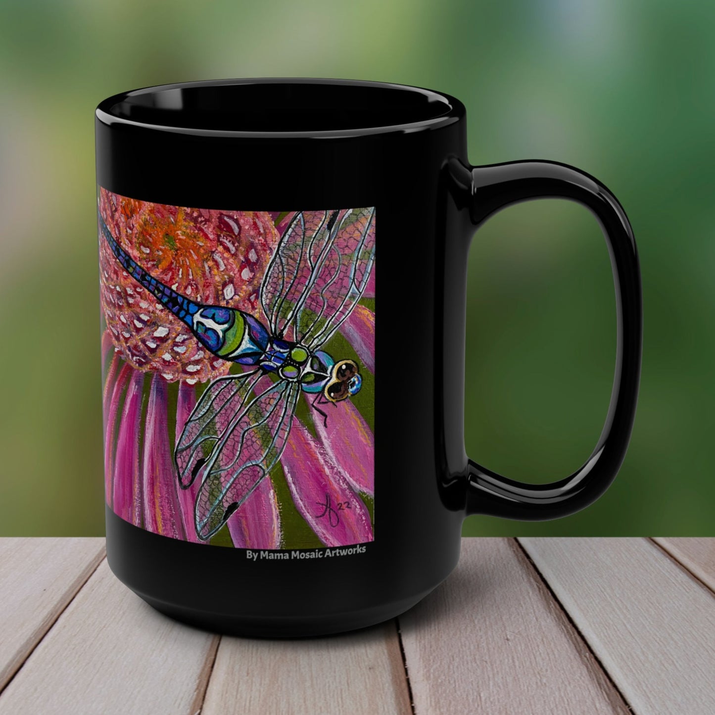 Dragonfly Mug - 15oz Glossy Ceramic - Garden Jewel from Mama Mosaic Artworks