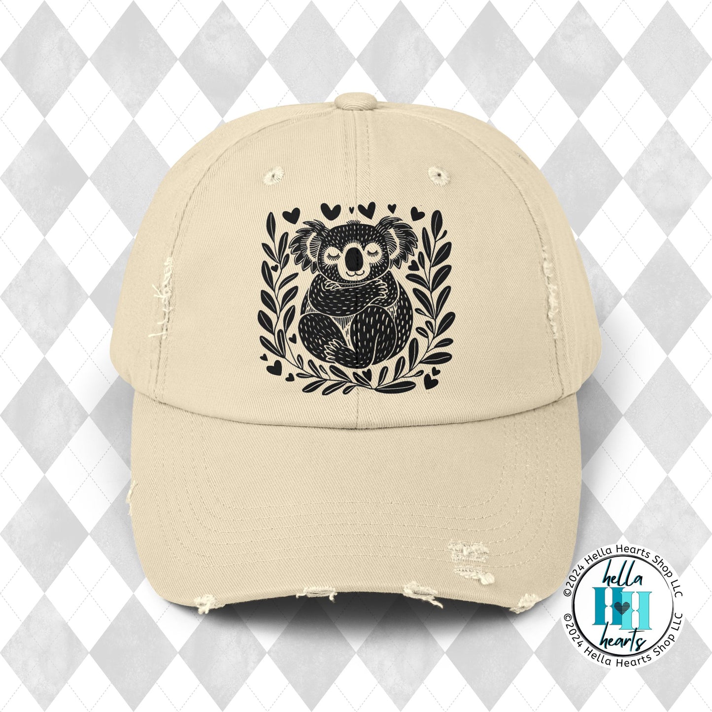 Sleeping Koala Unisex Distressed Cap - Adjustable