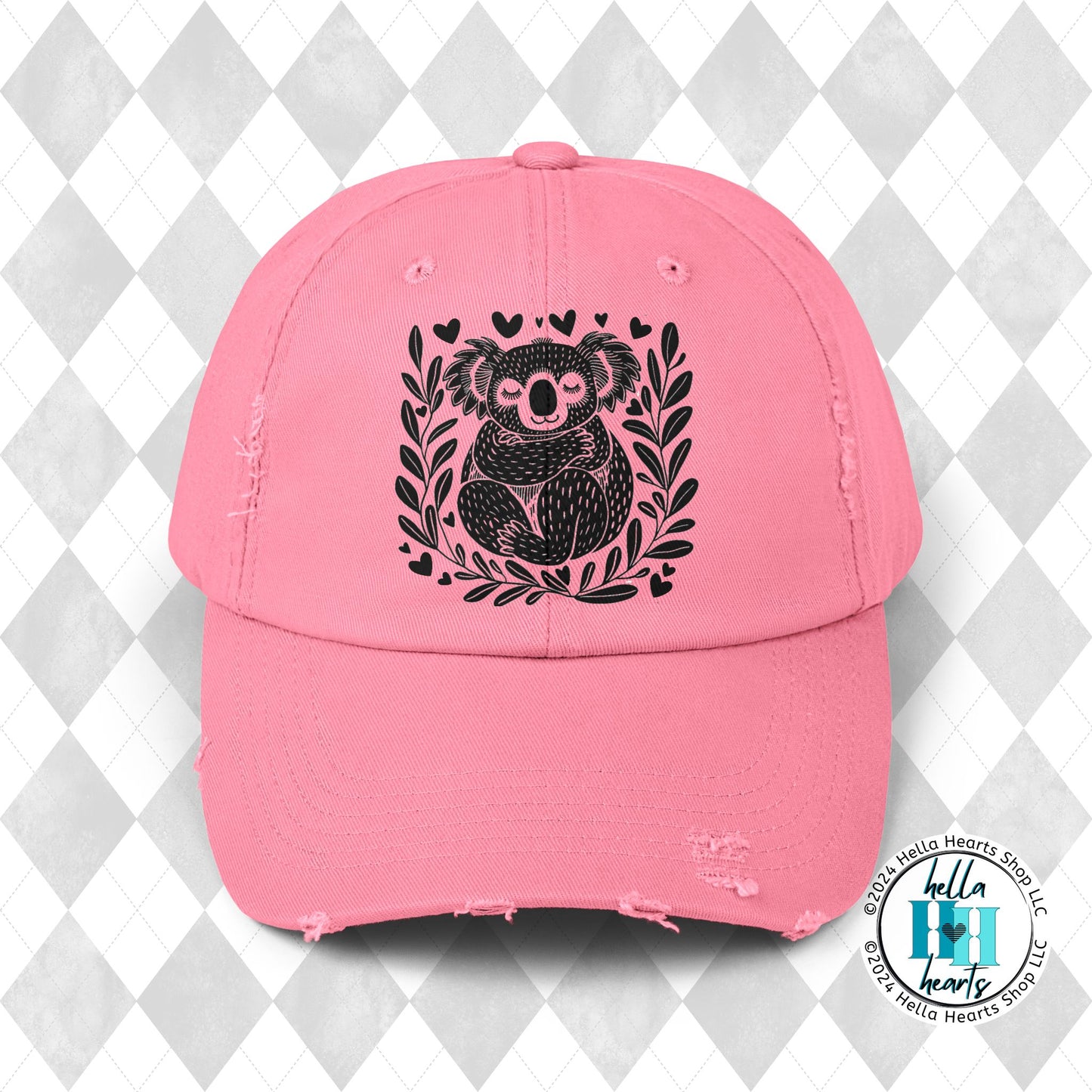 Sleeping Koala Unisex Distressed Cap - Adjustable