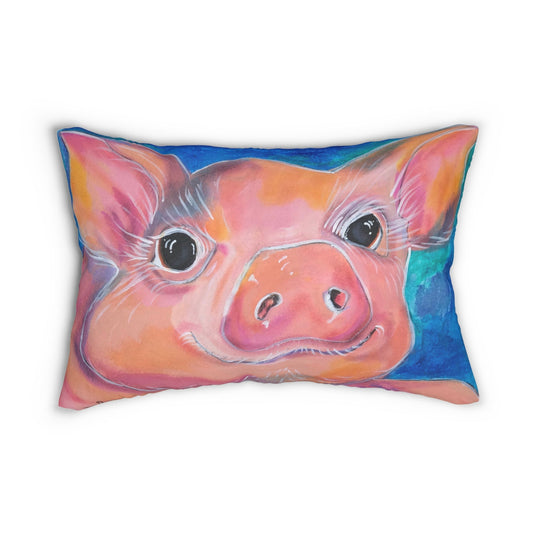 Cute Pig Lumbar Pillow and Cover - 20x14" - Piggie from Mama Mosaic Artworks