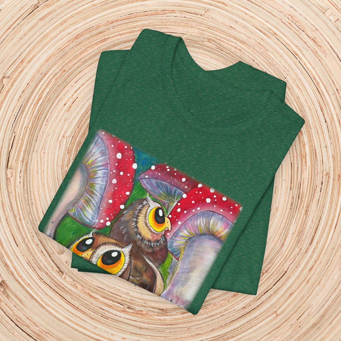 Owls and Shrooms Unisex TShirt - Lost in Shroomtasia from Mama Mosaic Artworks