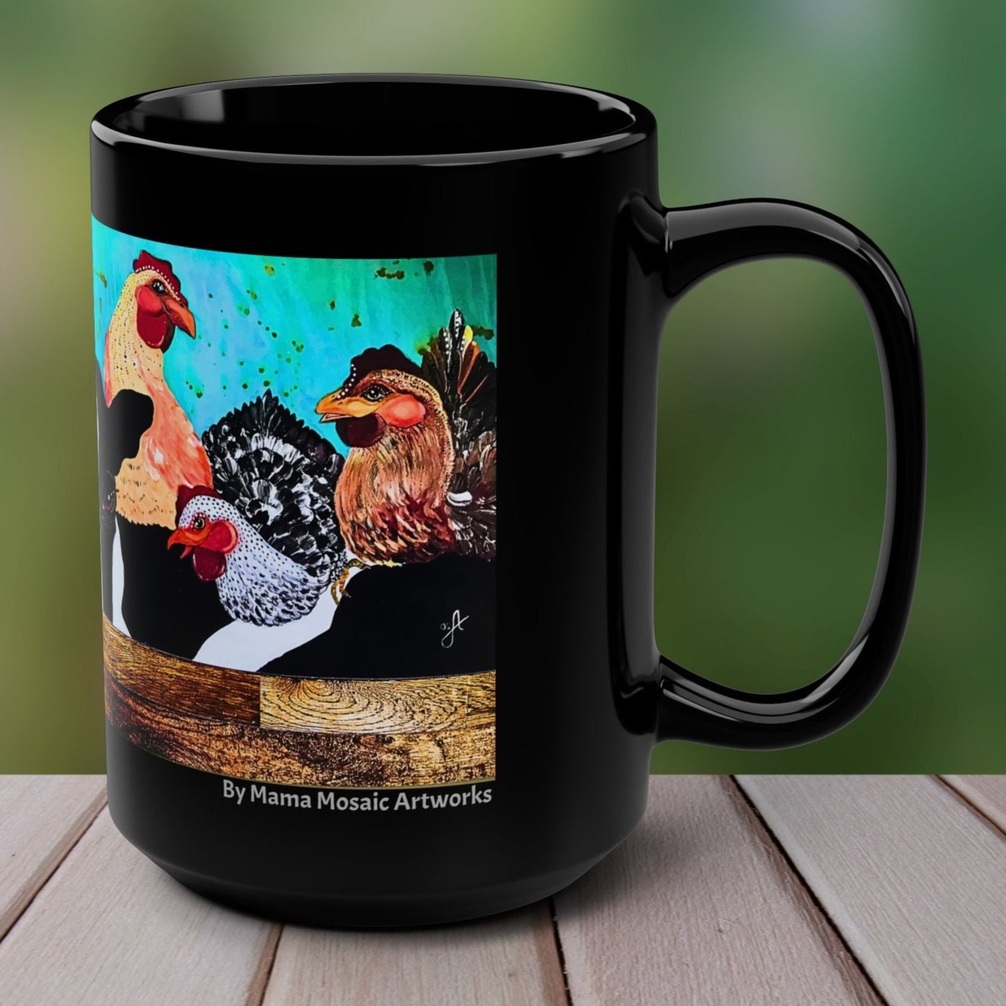 Cows and Chickens Mug From Mama Mosaic Artworks - 15 oz Black Glossy Ceramic Mug