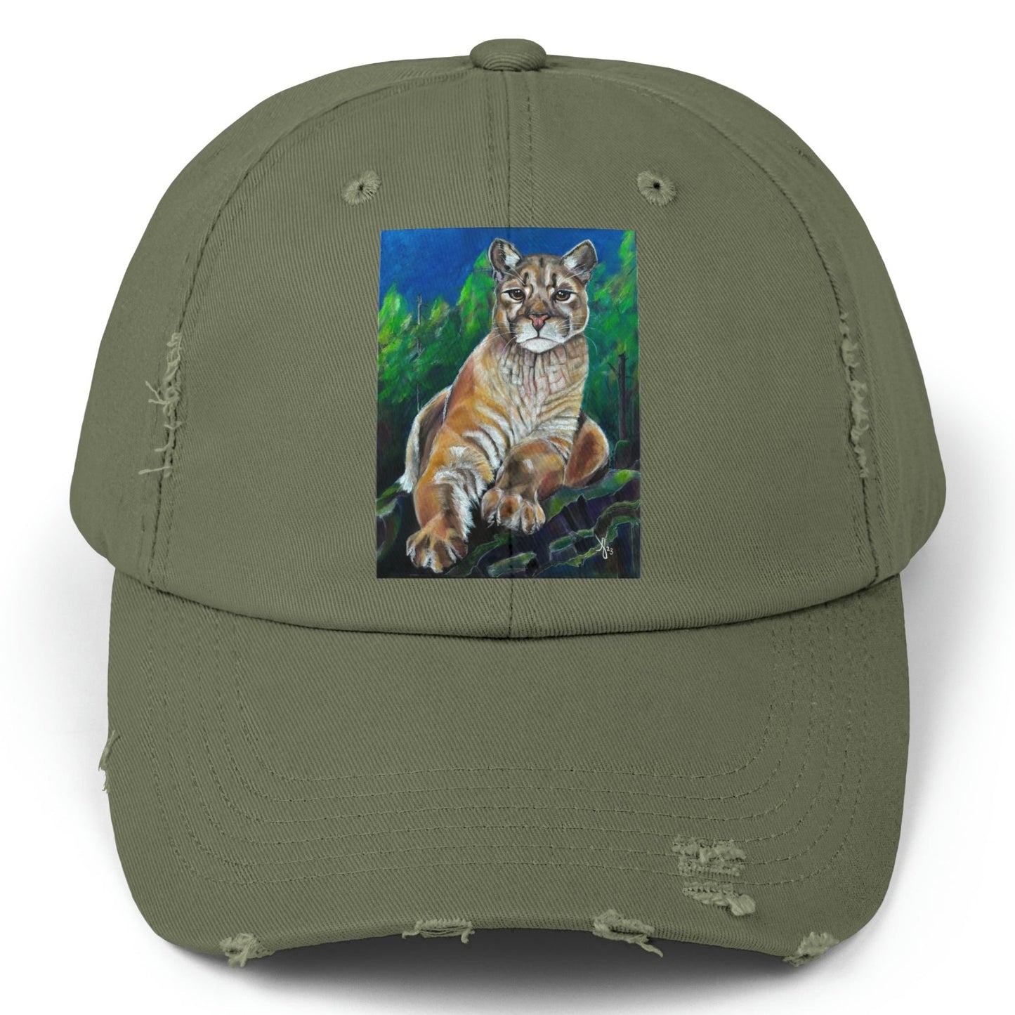 Cougar Distressed Hat - Adjustable - Cascade Lioness from Mama Mosaic Artworks