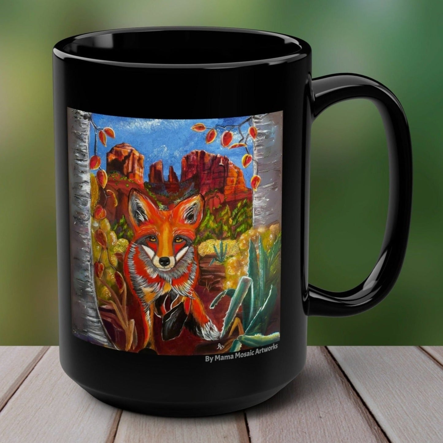 Sedona Fox Mug - 15oz Glossy Ceramic - Fox at Cathedral Rock from Mama Mosaic Artworks