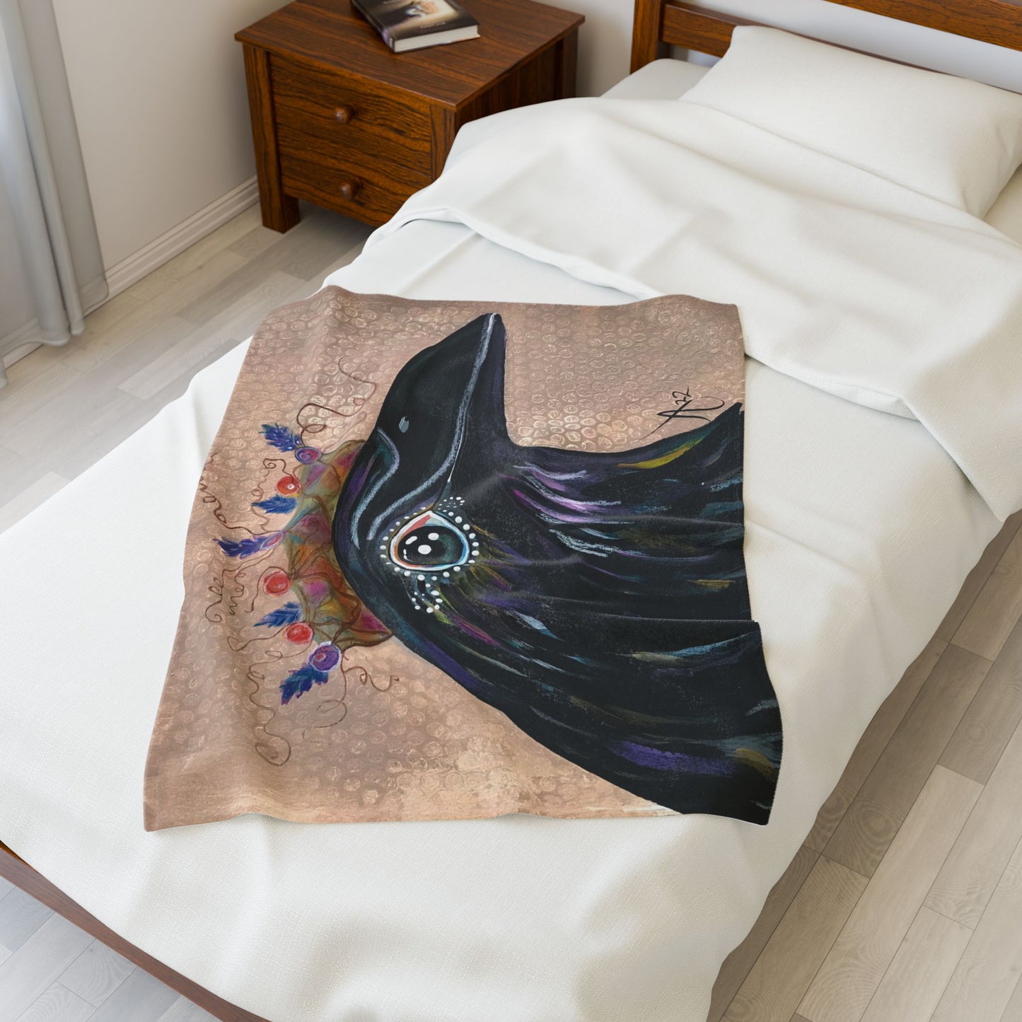 Queen Crow Blanket - Velveteen Plush Blanket - from Mama Mosaic Artworks