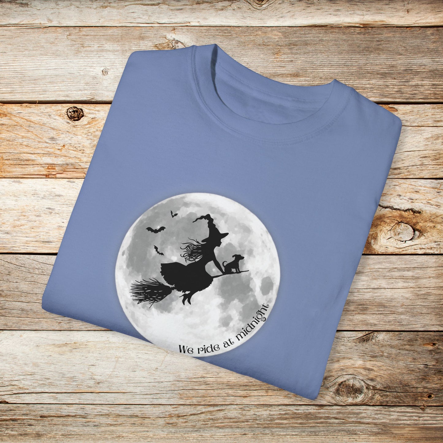 Witch and Her Dog Ride at Midnight TShirt - Comfort Colors Unisex Crew