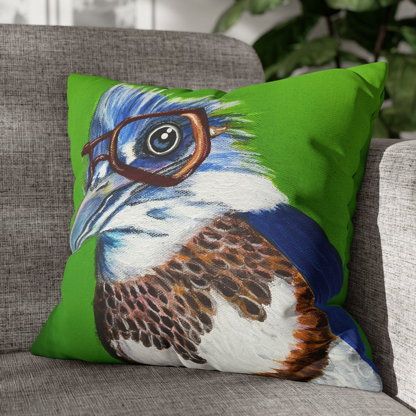 Kingfisher Throw Pillow Cover - Faux Suede - 2 Sizes - Read More Optical Kingfisher from Mama Mosaic Artworks