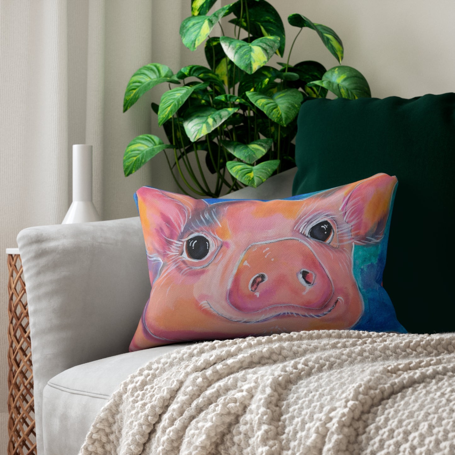 Cute Pig Lumbar Pillow and Cover - 20x14" - Piggie from Mama Mosaic Artworks