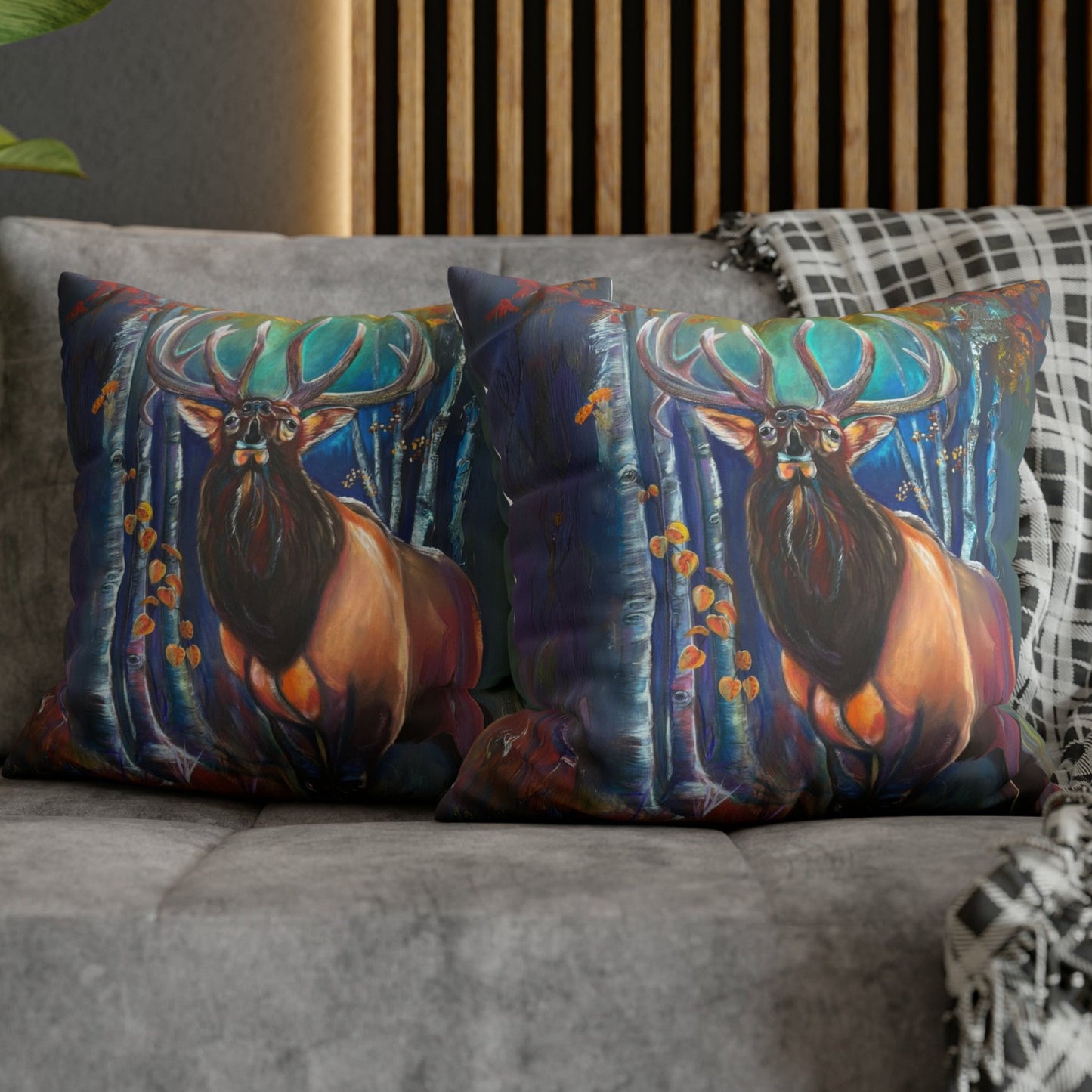 Wapiti Elk Throw Pillow Cover - Faux Suede - 2 Sizes - Song of Autumn Elk from Mama Mosaic Artworks