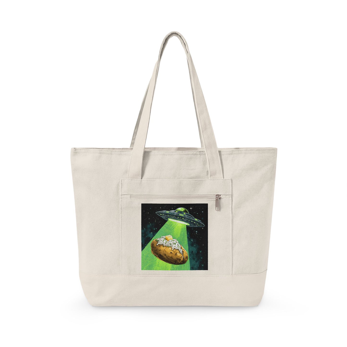 Alien Idaho Baked Potato UFO Zippered Canvas Tote