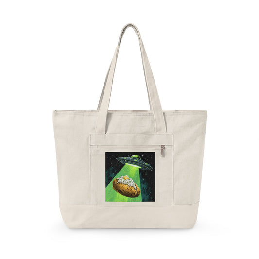 Alien Idaho Baked Potato UFO Zippered Canvas Tote