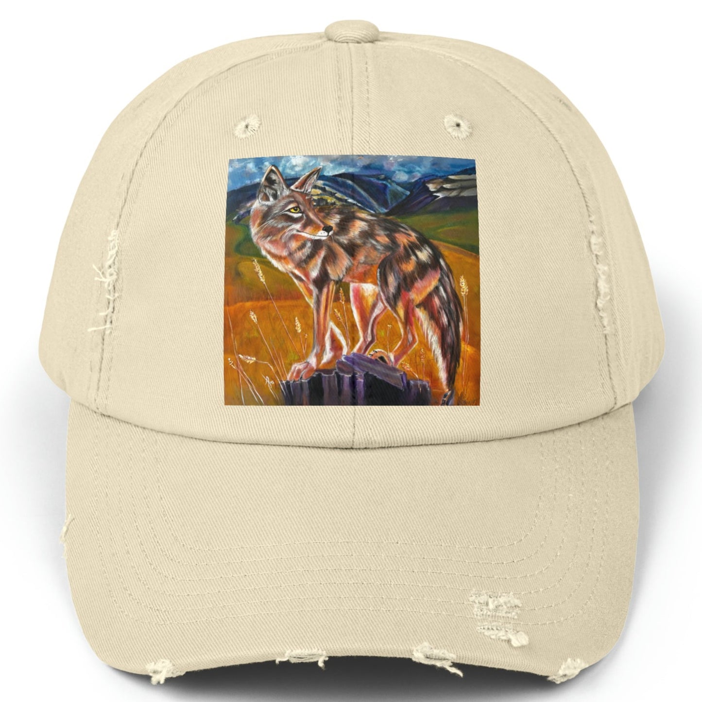 Plains Coyote Distressed Hat - Adjustable - Lady of the Plains from Mama Mosaic Artworks