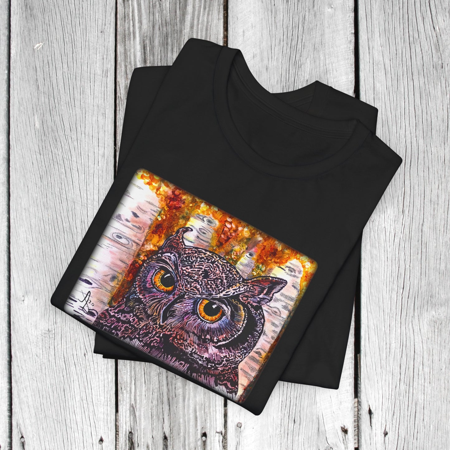 Horned Owl Unisex TShirt - Portrait of an Owl from Mama Mosaic Artworks