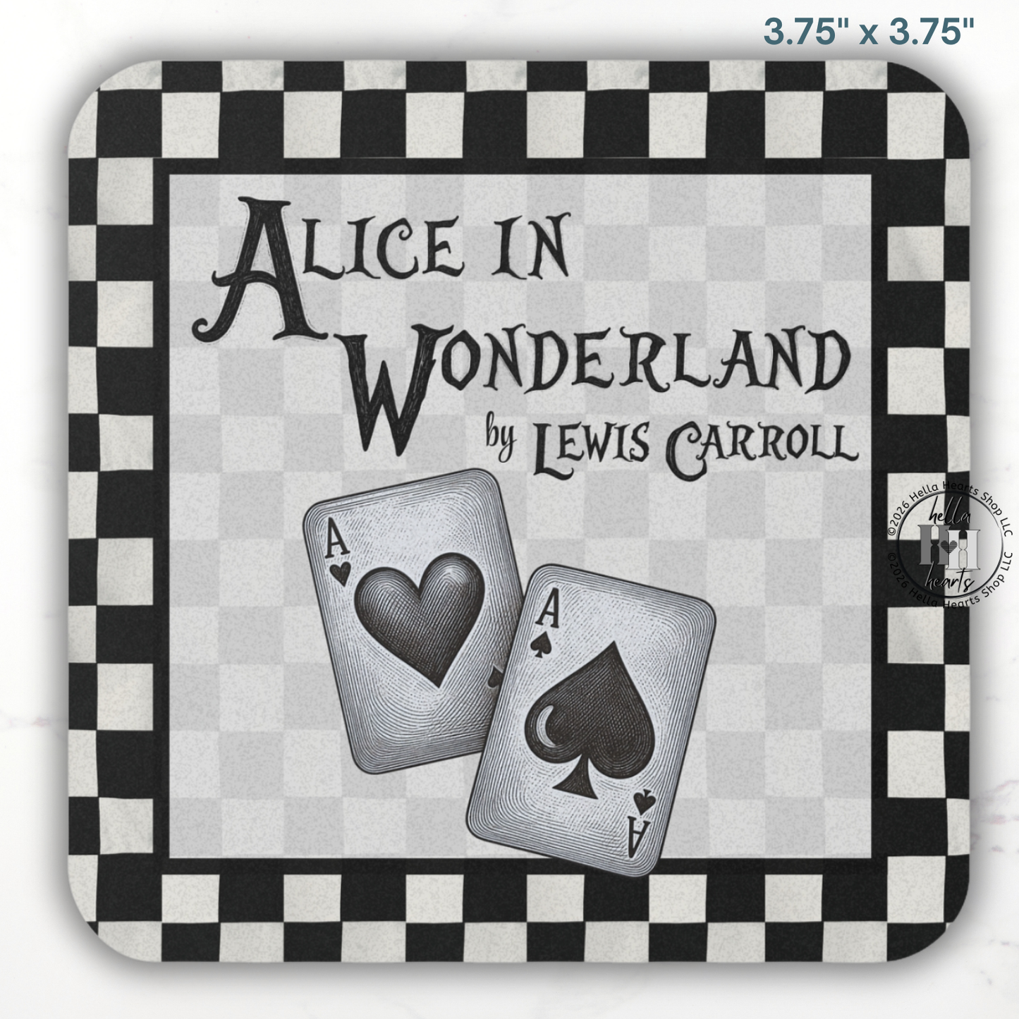 Chessboard BW Alice in Wonderland Coasters,  Bookish Gift, Classic Lit, Cork Back