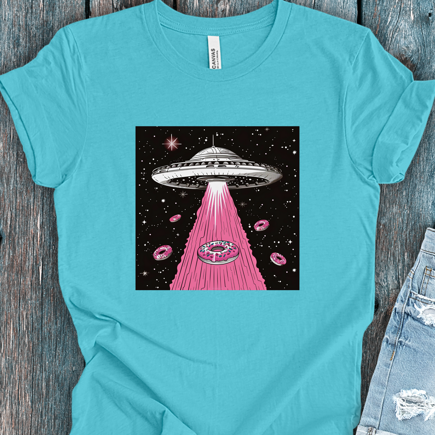 Alien Spaceship TShirt - Donuts And Aliens Unisex Crew