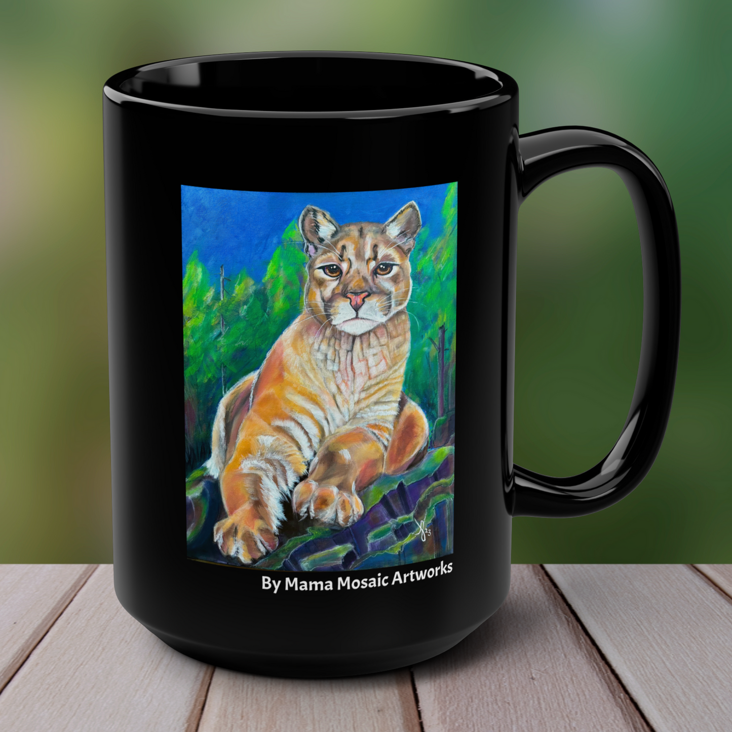 Cougar Mug - 15oz Glossy Ceramic - Cascade Lioness from Mama Mosaic Artworks