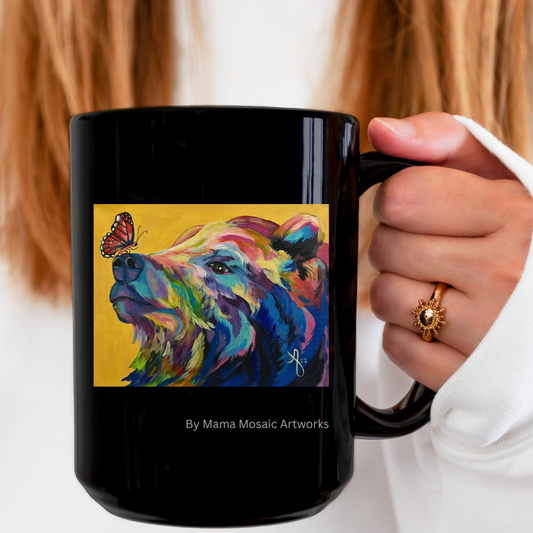 Bear Mug - Original Art, Bear and Butterfly from Mama Mosaic Artworks