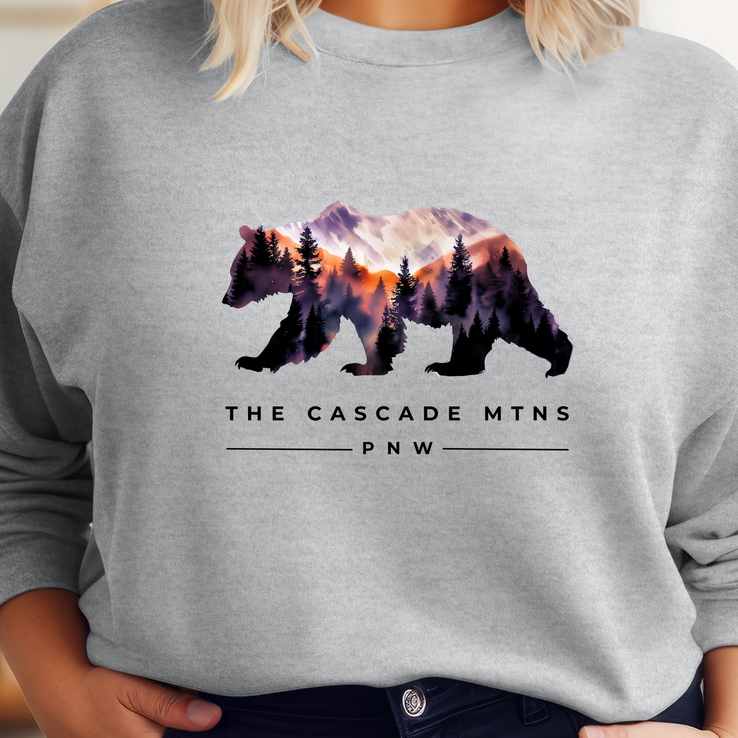 PNW Bear Sweatshirt - Cascade Mountain Range Unisex Crew