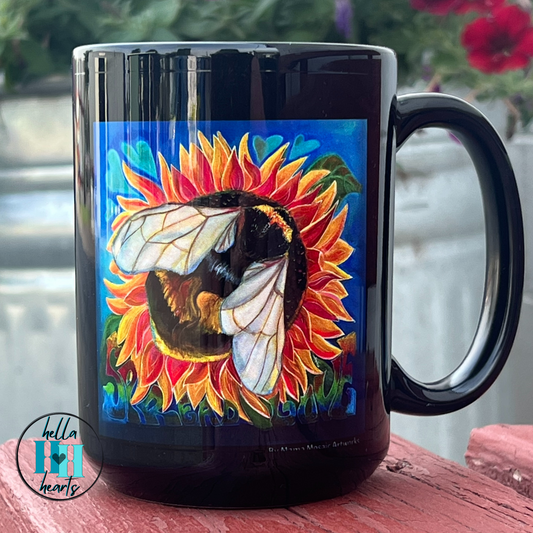 Bee Mug - 15oz Glossy Ceramic - Bees Spread Love from Mama Mosaic Artworks