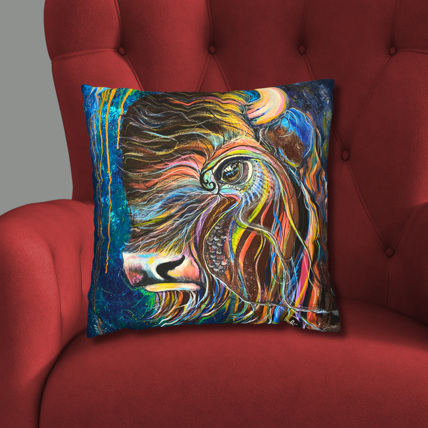 Bison Throw Pillow Cover - Faux Suede 3 Sizes - Be Strong, Adapt and Survive from Mama Mosaic Artworks