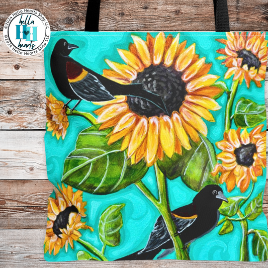 Sunflower Tote Bag - Original Art, Blackbirds and Sunflowers from Mama Mosaic Artworks - 3 Sizes