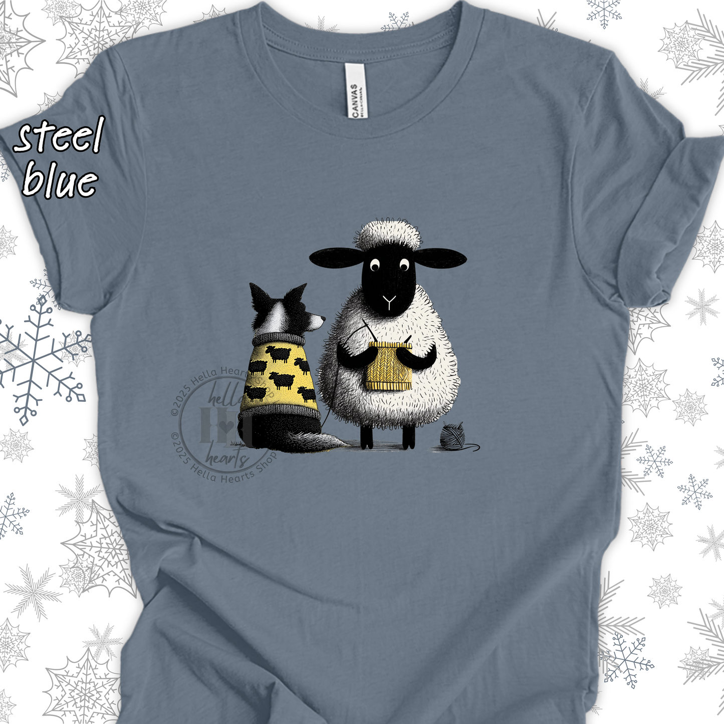 Border Collie and Sheep Friends Shirt: Sheep Knitting Hobby, Unisex Crew Tee