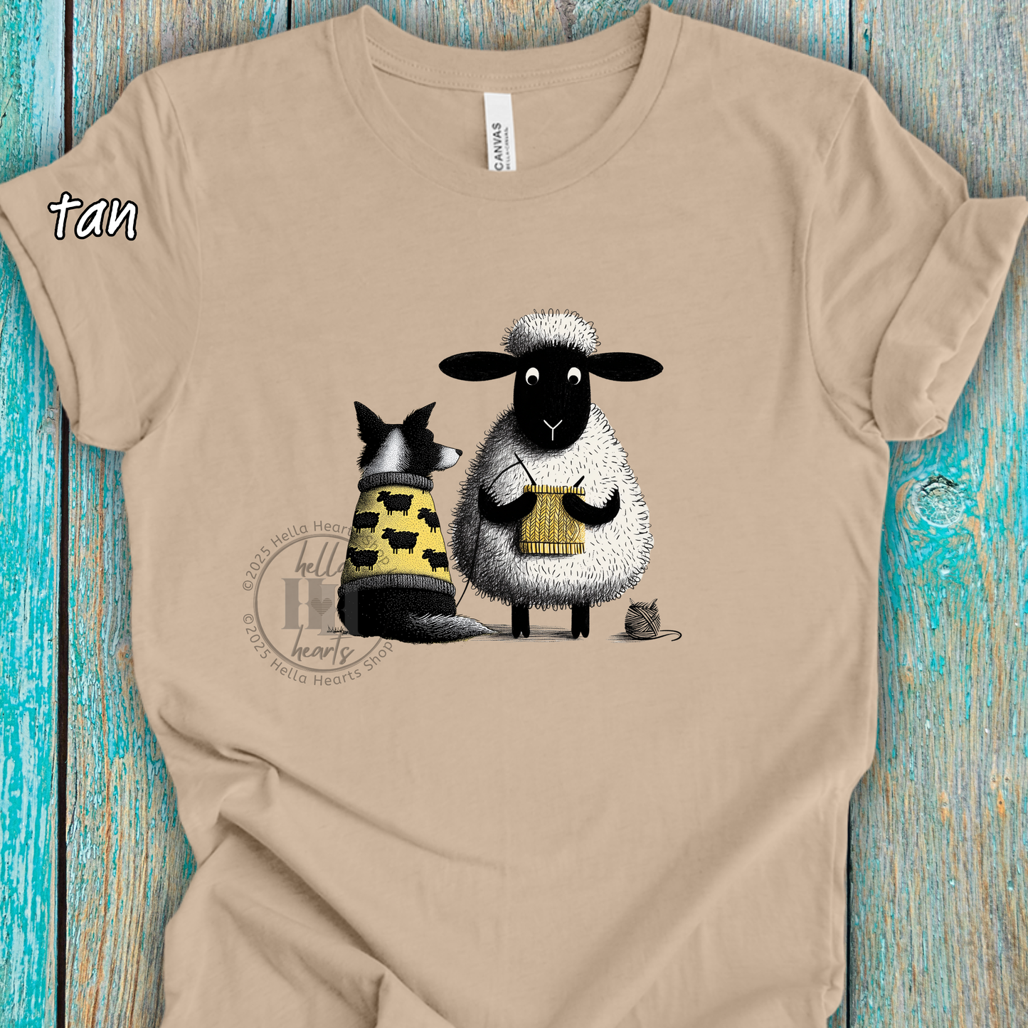 Border Collie and Sheep Friends Shirt: Sheep Knitting Hobby, Unisex Crew Tee