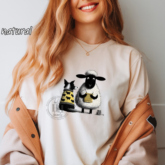 Border Collie and Sheep Friends Shirt: Sheep Knitting Hobby, Unisex Crew Tee