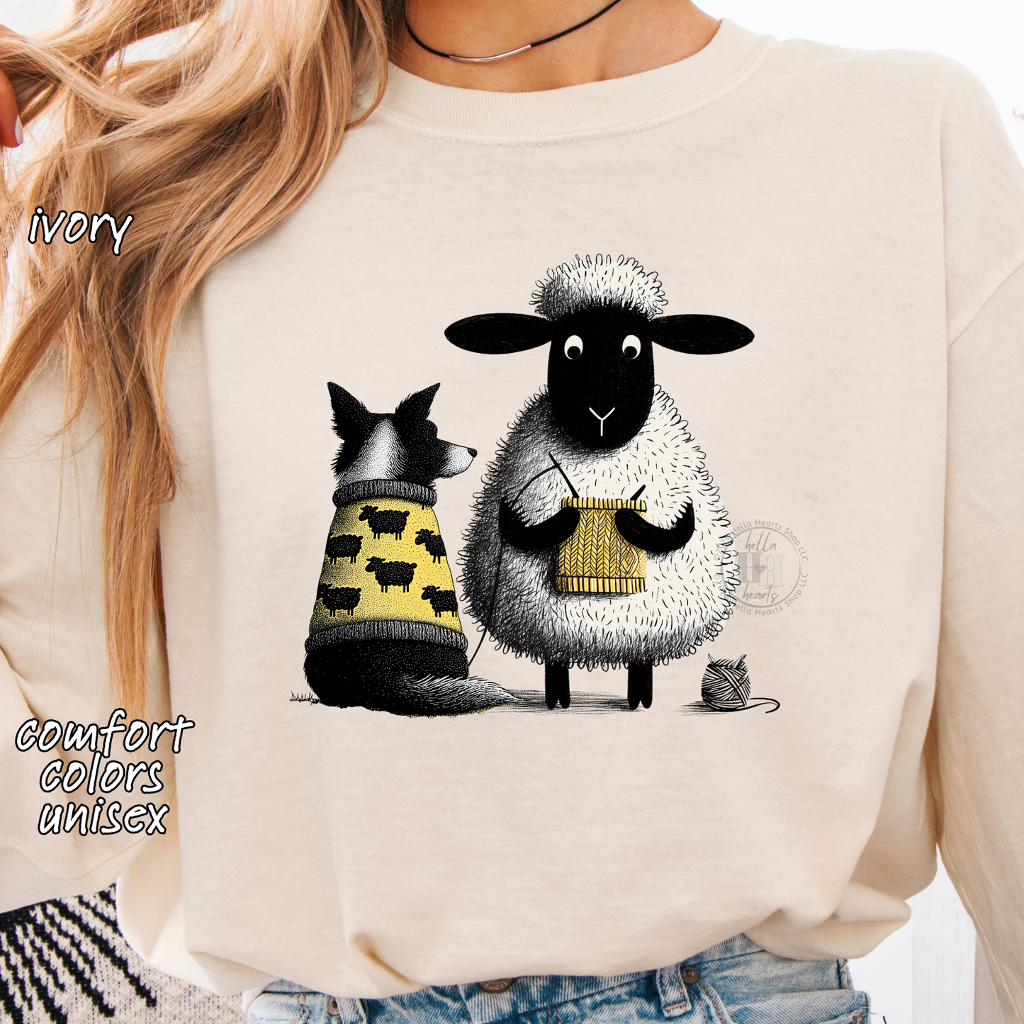 Border Collie and Sheep Friends Shirt: Sheep Knitting Hobby, Unisex