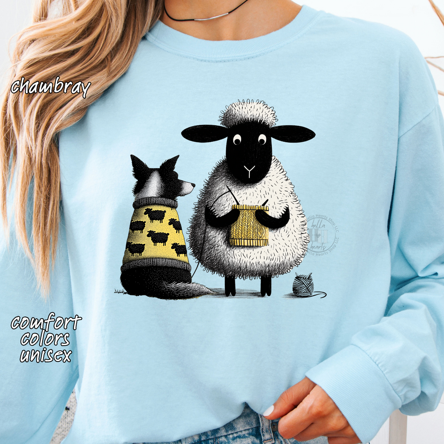 Border Collie and Sheep Friends Shirt: Sheep Knitting Hobby, Unisex
