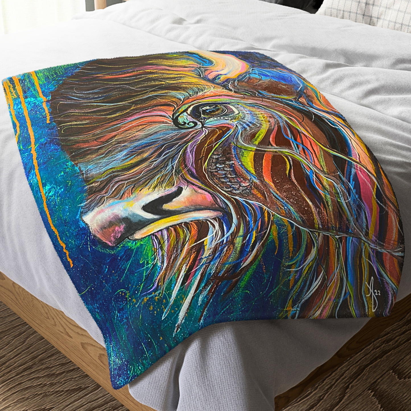 Bison Blanket - Velveteen Plush Throw - Be Strong Adapt and Survive from Mama Mosaic Artworks