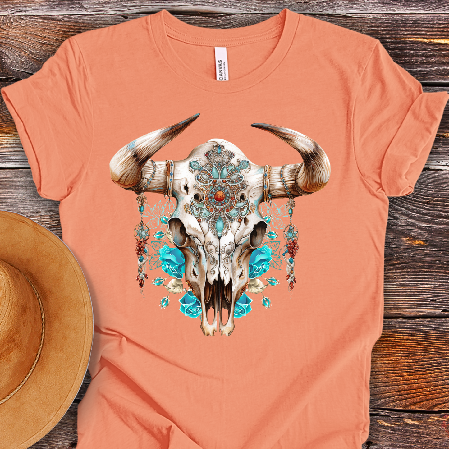 Western Bull Skull with Inlaid Turquoise Unisex TShirt