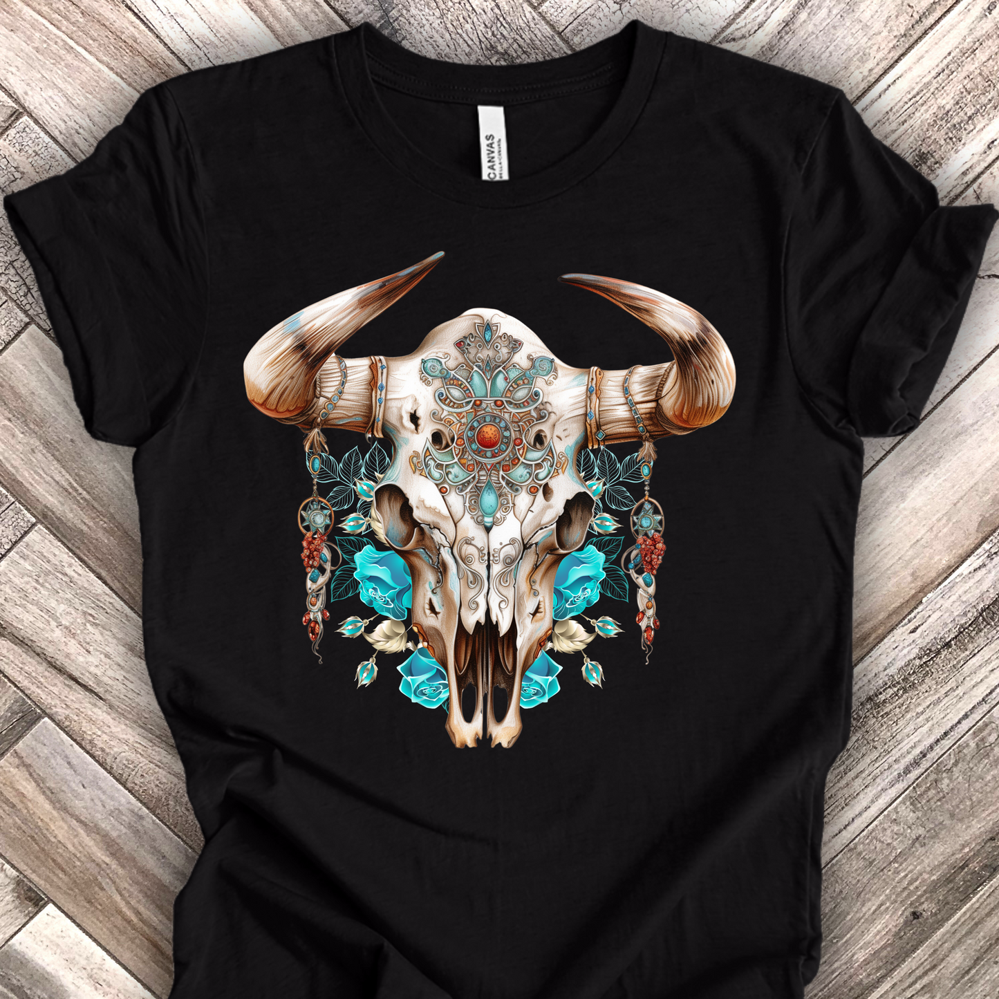 Western Bull Skull with Inlaid Turquoise Unisex TShirt