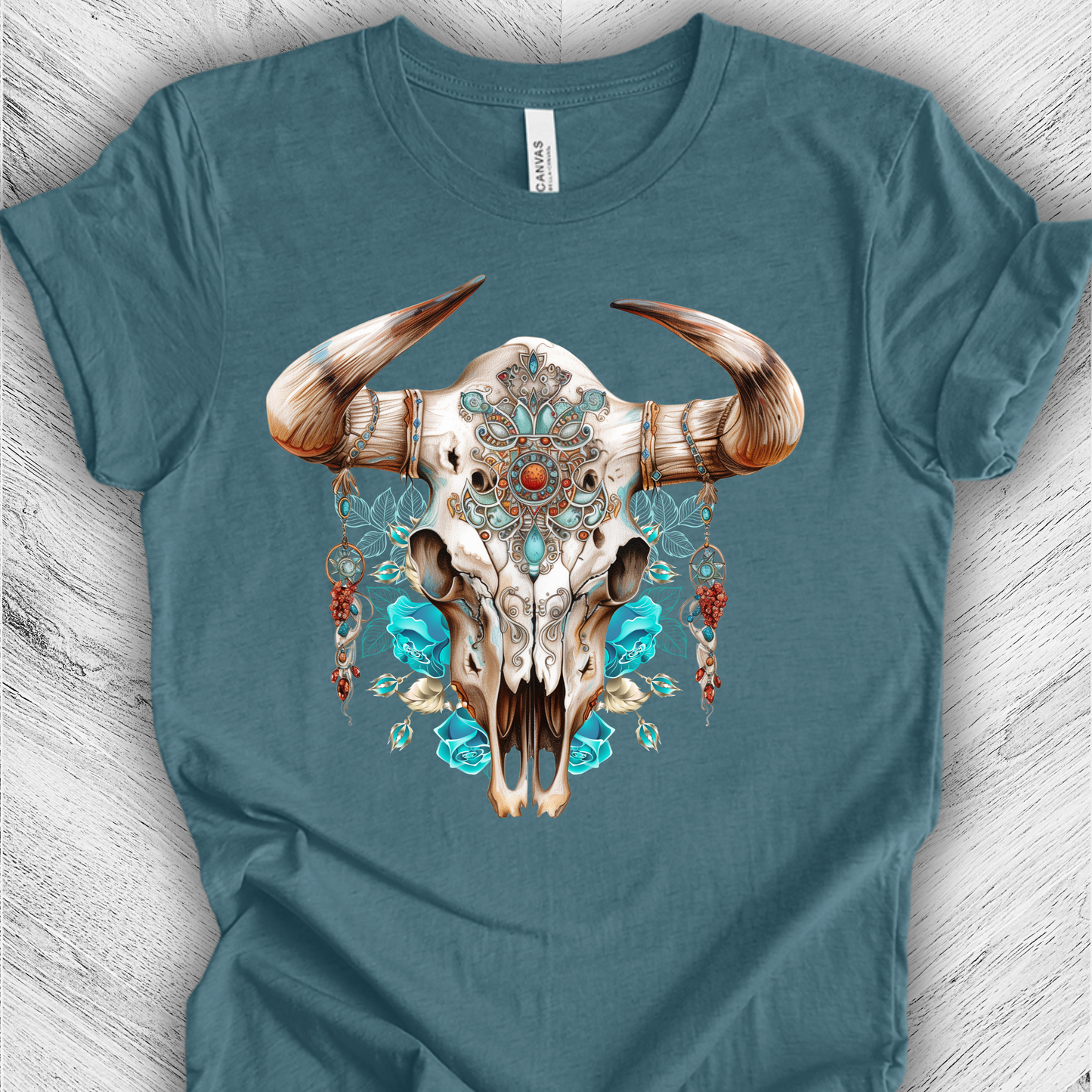 Western Bull Skull with Inlaid Turquoise Unisex TShirt
