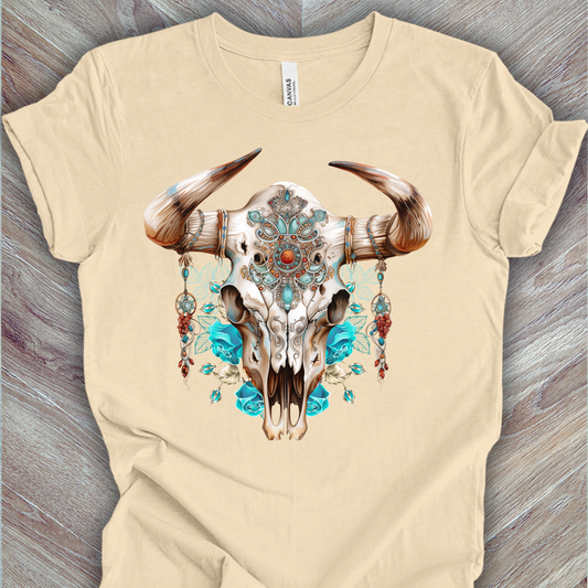 Western Bull Skull with Inlaid Turquoise Unisex TShirt