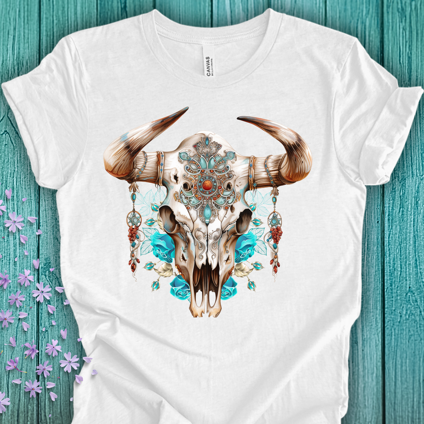Western Bull Skull with Inlaid Turquoise Unisex TShirt