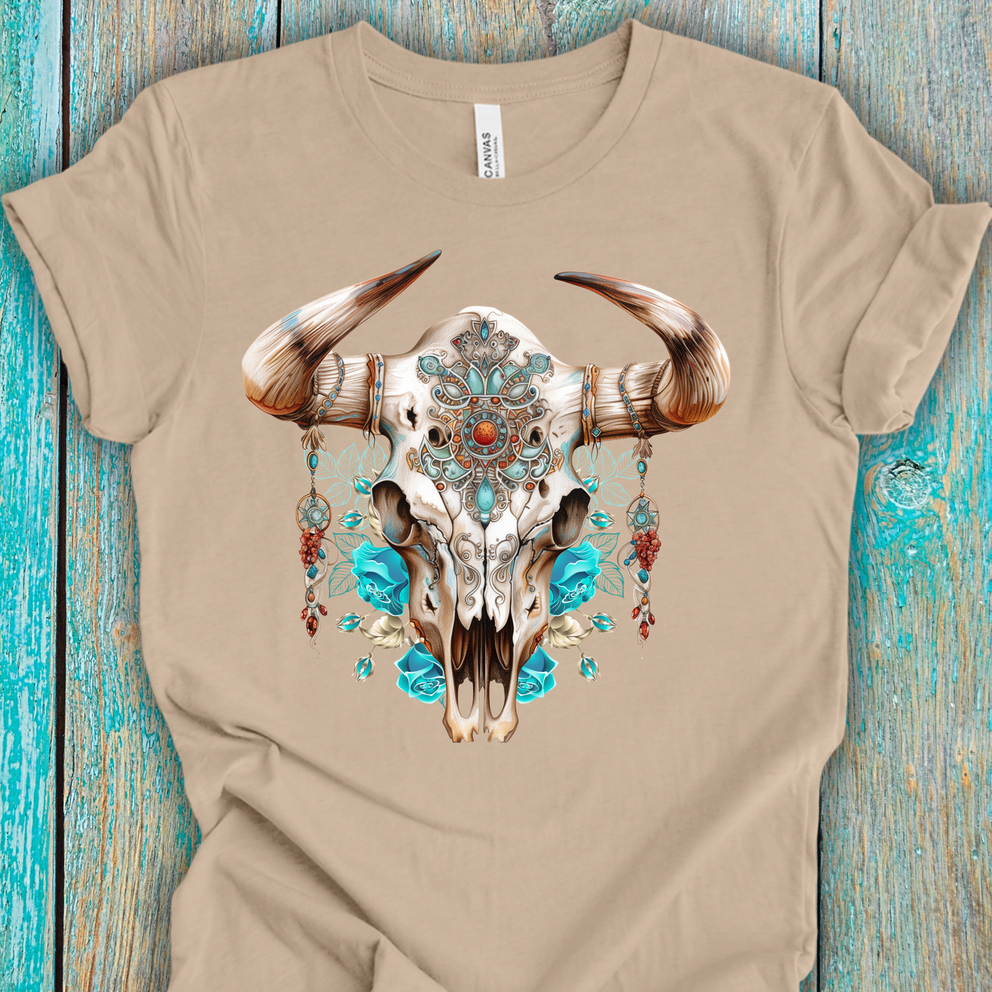 Western Bull Skull with Inlaid Turquoise Unisex TShirt