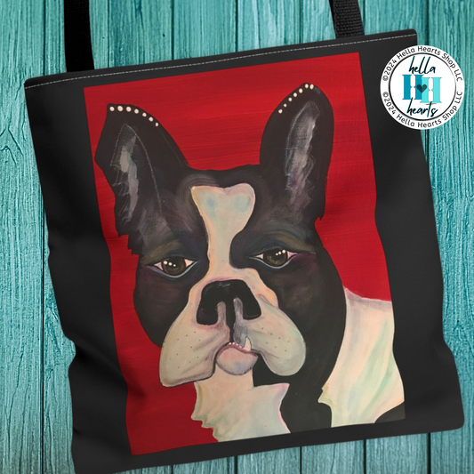 Bull Dog Tote Bag - Original Art, Bulldog on Red from Mama Mosaic Artworks - 3 Sizes