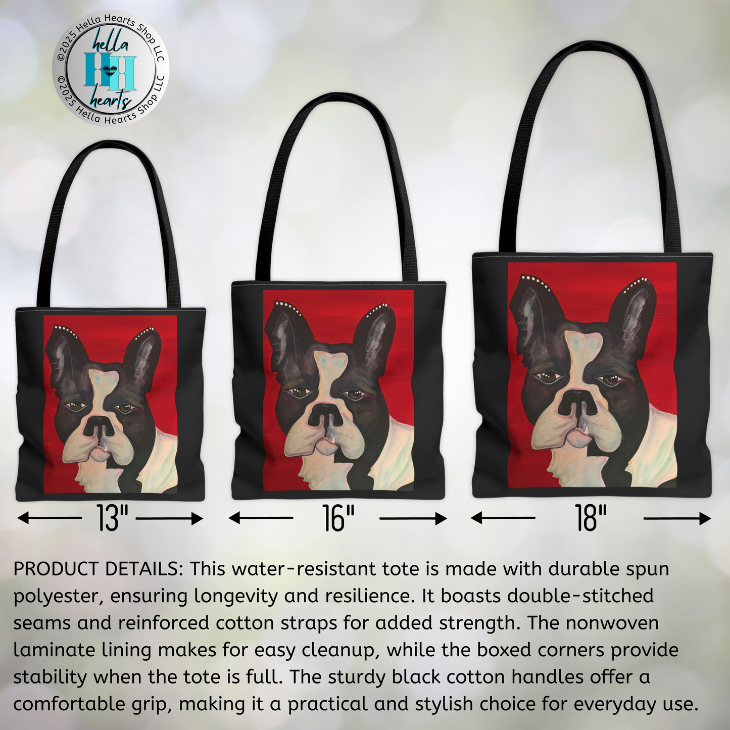 Bull Dog Tote Bag - Original Art, Bulldog on Red from Mama Mosaic Artworks - 3 Sizes