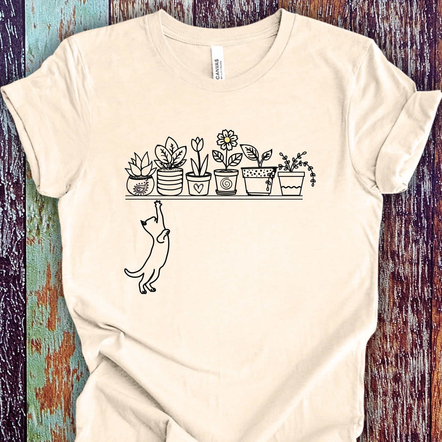 Cat TShirt - Cats Heart Plants Unisex Crew