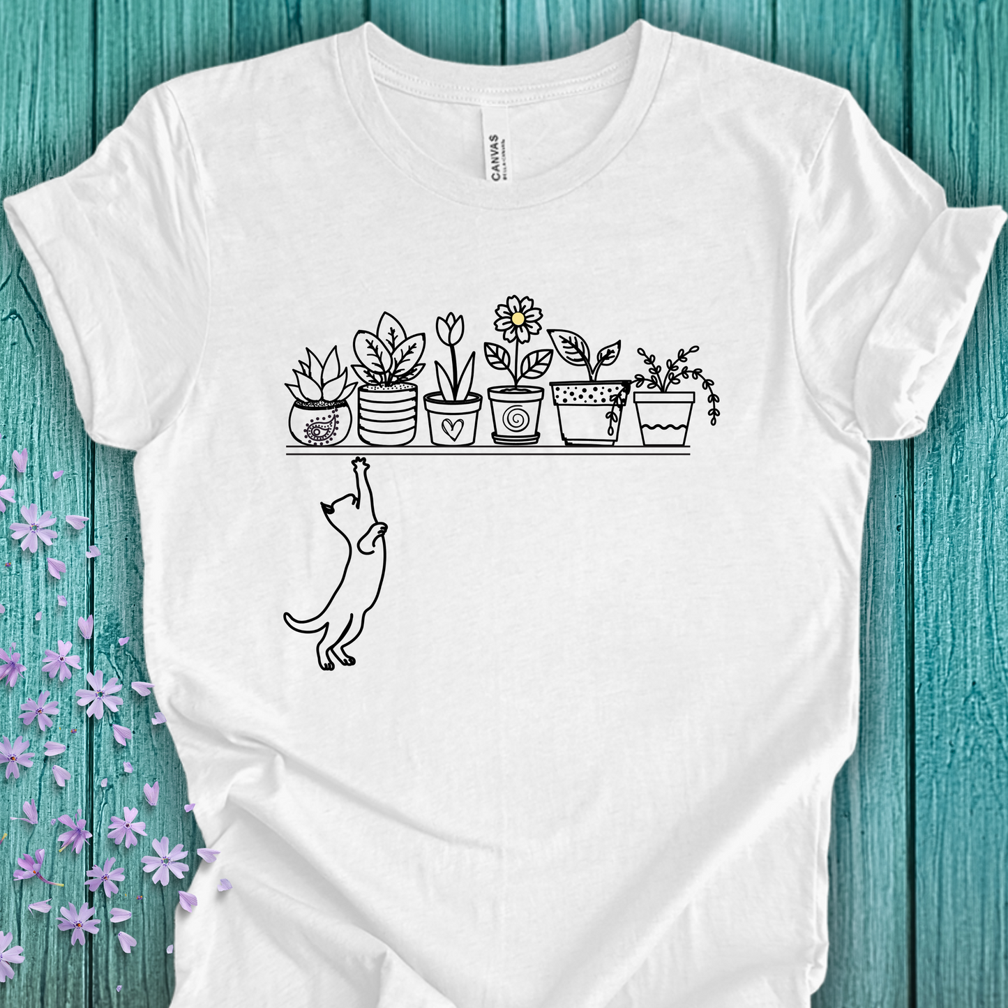 Cat TShirt - Cats Heart Plants Unisex Crew