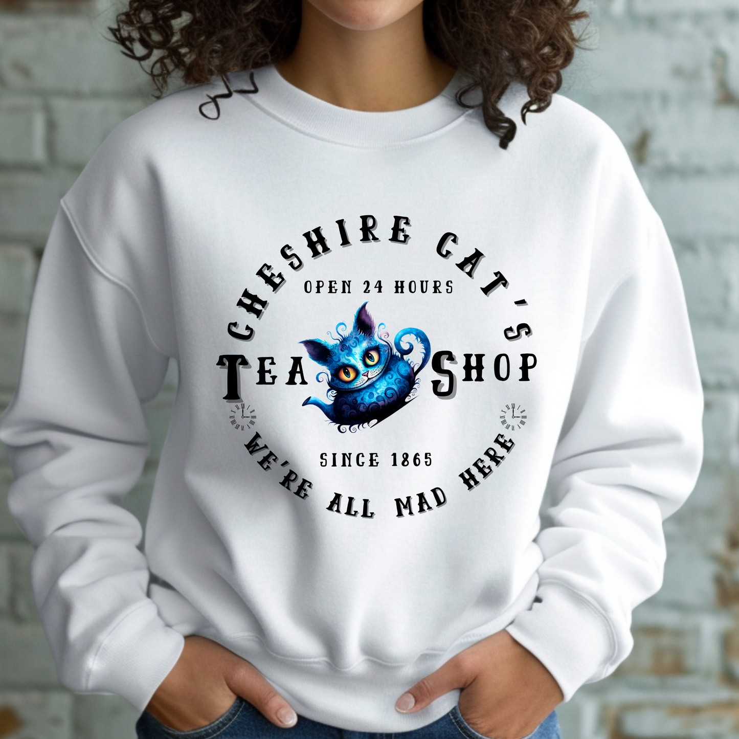 Cheshire Cat Tea Shop Crewneck Sweatshirt - Alice in Wonderland