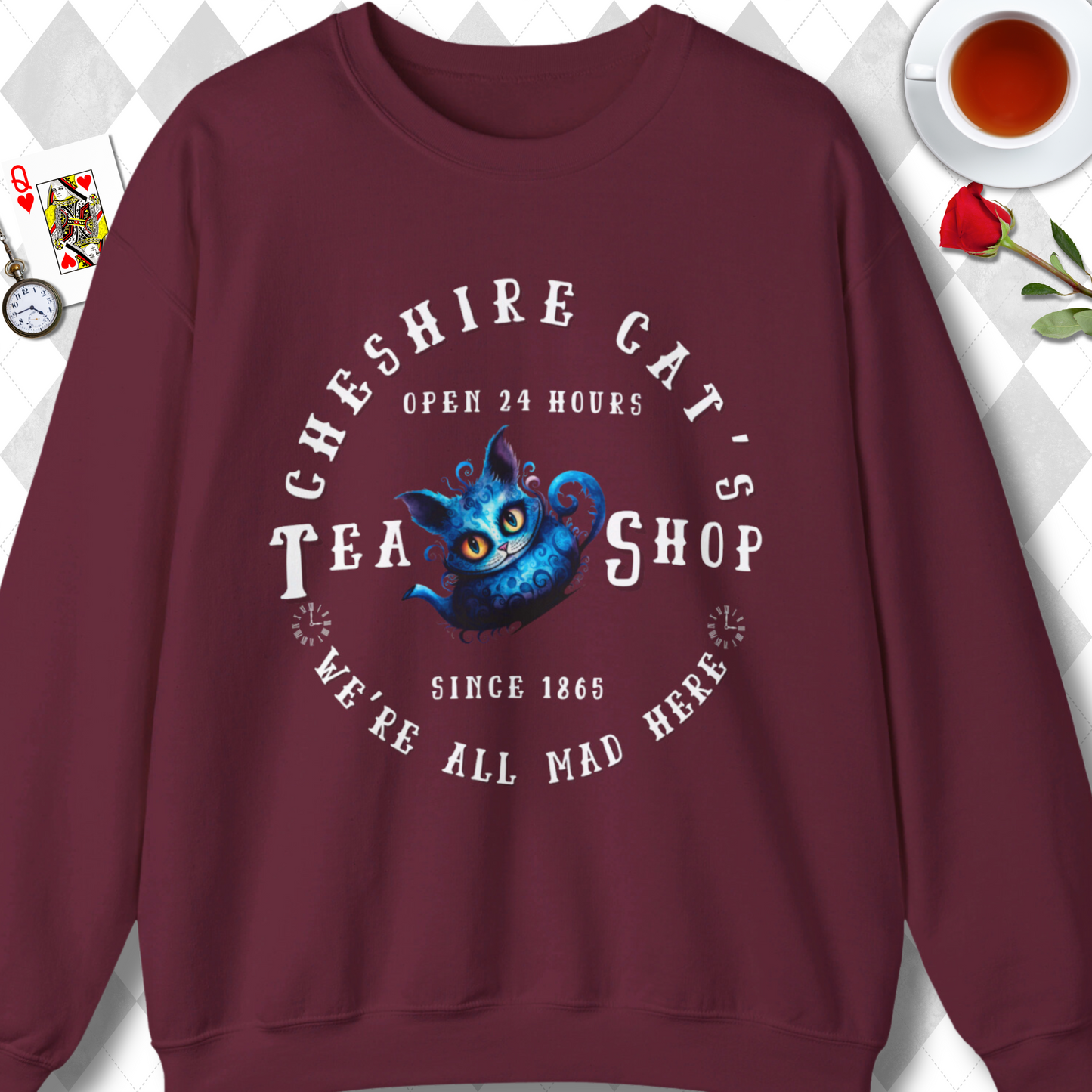 Cheshire Cat Tea Shop Crewneck Sweatshirt - Alice in Wonderland