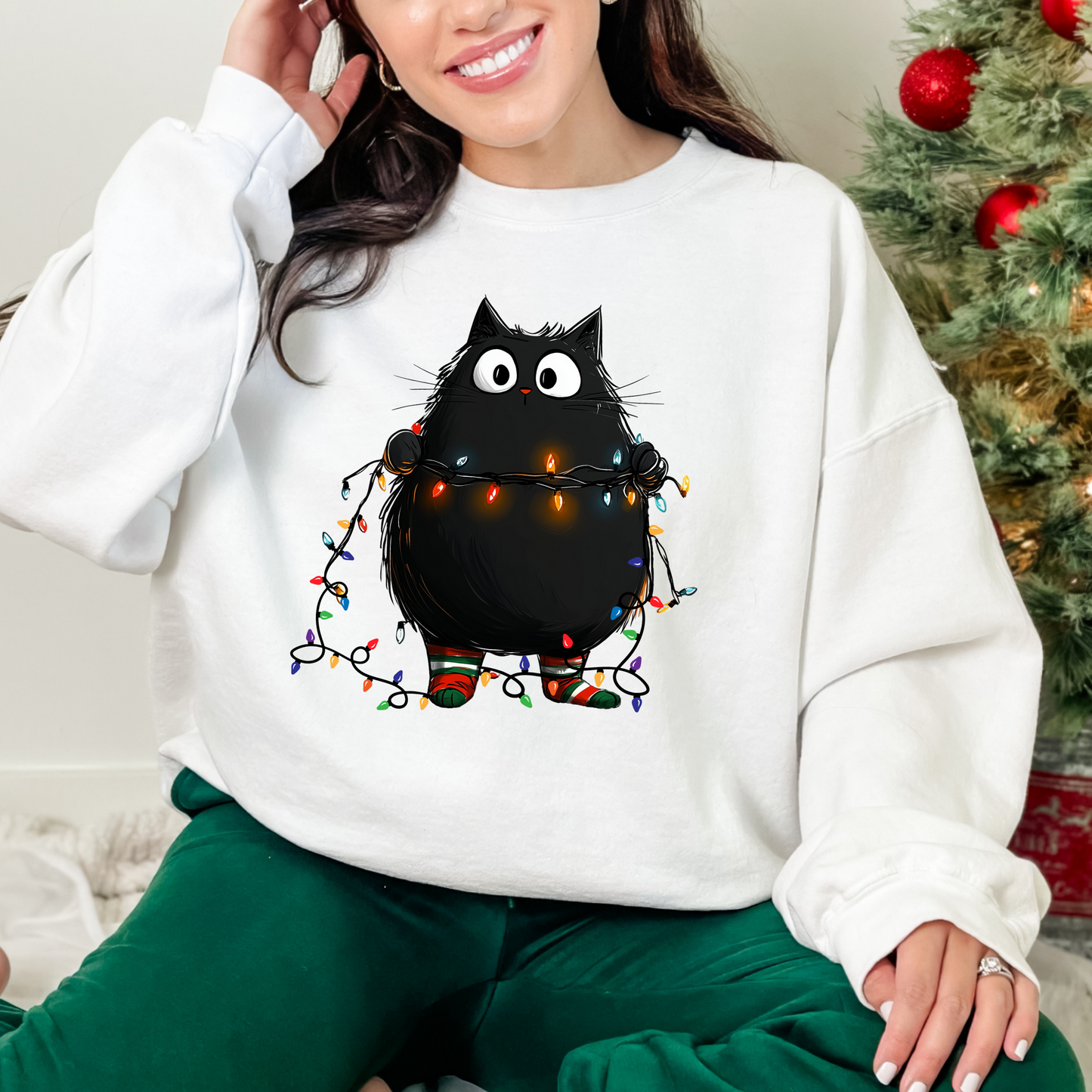 Christmas Cat Sweatshirt Unisex Crew