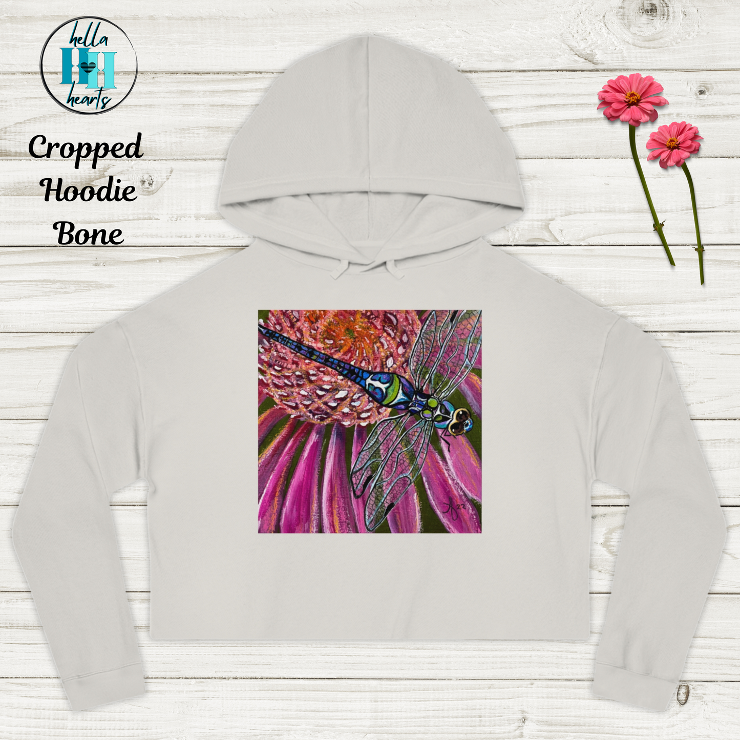 Dragonfly Cropped Hooded Sweatshirt - Garden Jewel from Mama Mosaic Artworks