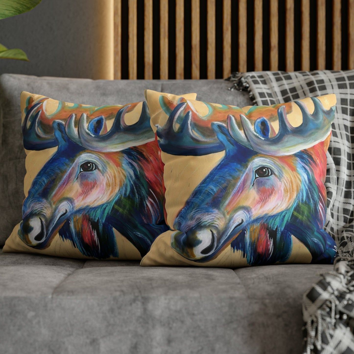 Moose Throw Pillow Cover - Faux Suede - 2 Sizes - Water Moose from Mama Mosaic Artworks