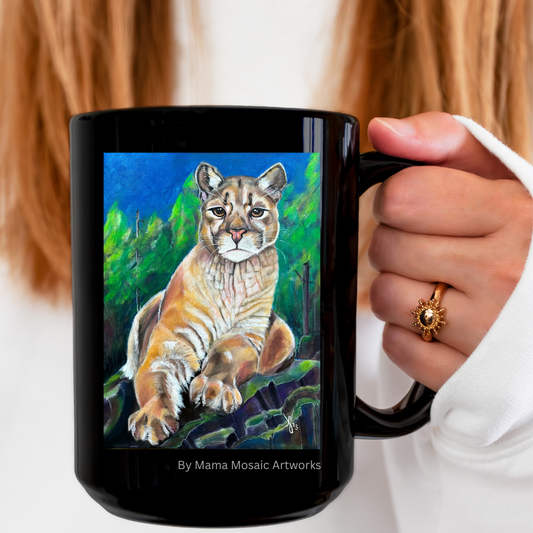 Cougar Mug - 15oz Glossy Ceramic - Cascade Lioness from Mama Mosaic Artworks