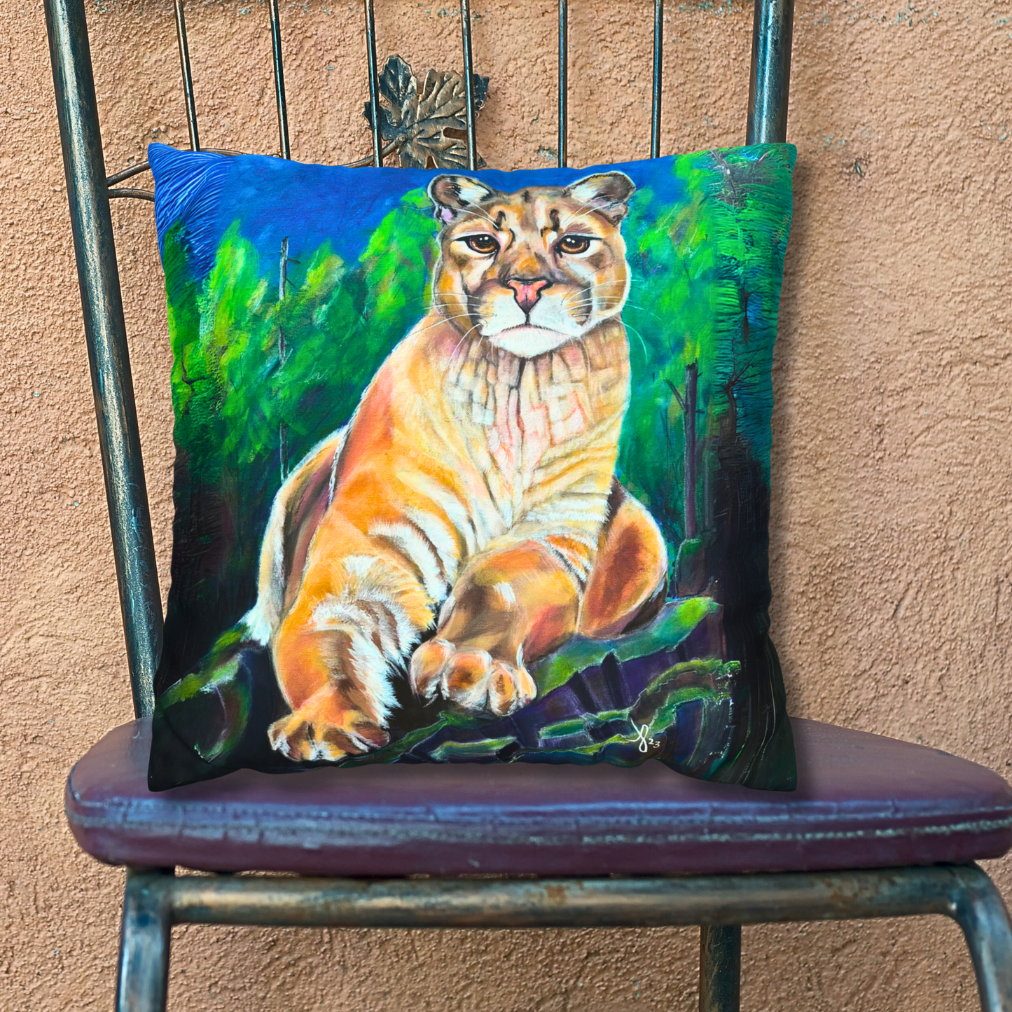 Cougar Throw Pillow Cover - Faux Suede - 2 Sizes - Cascade Lioness from Mama Mosaic Artworks