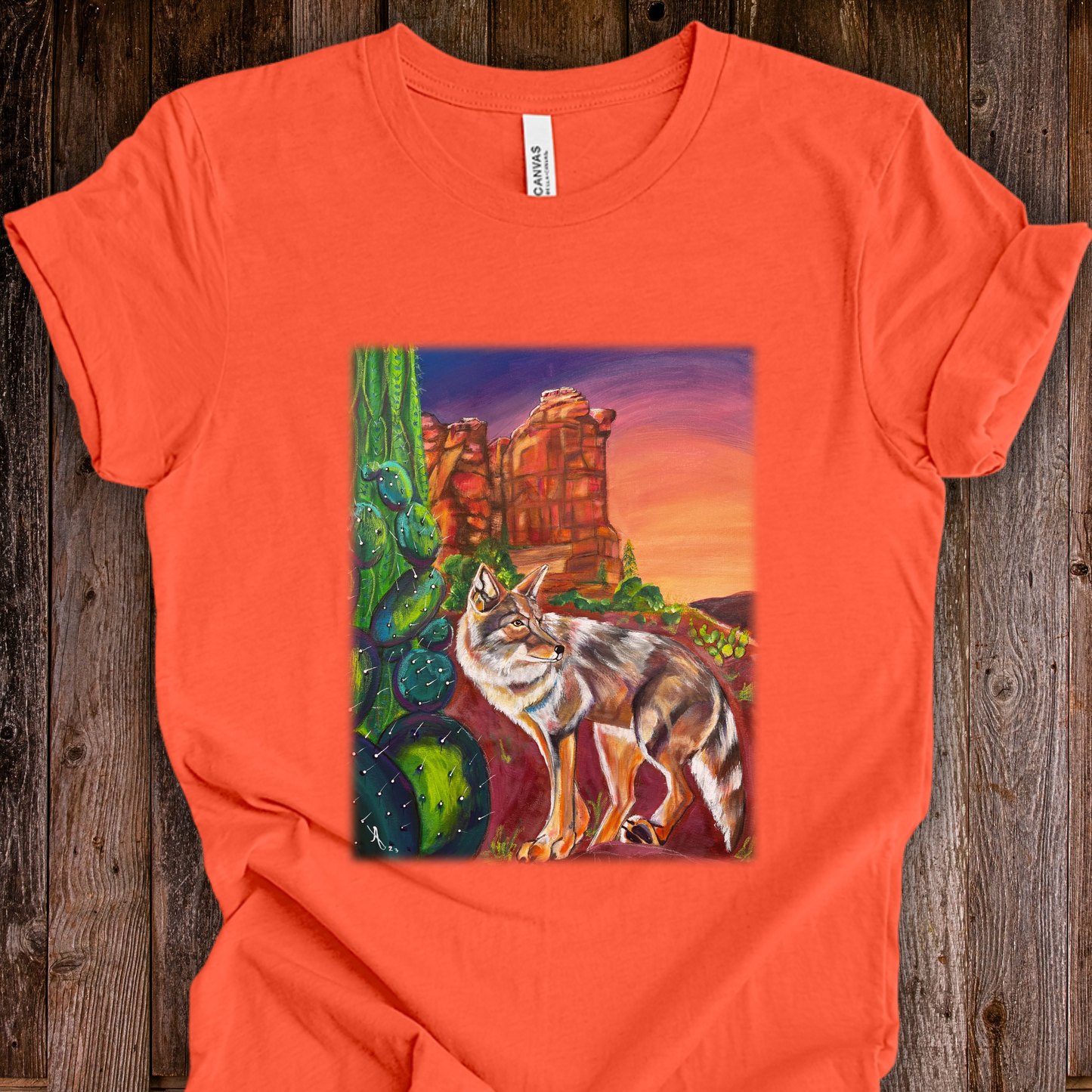 Sedona Coyote Unisex TShirt - Coyote at Coffee Pot Rock from Mama Mosaic Artworks