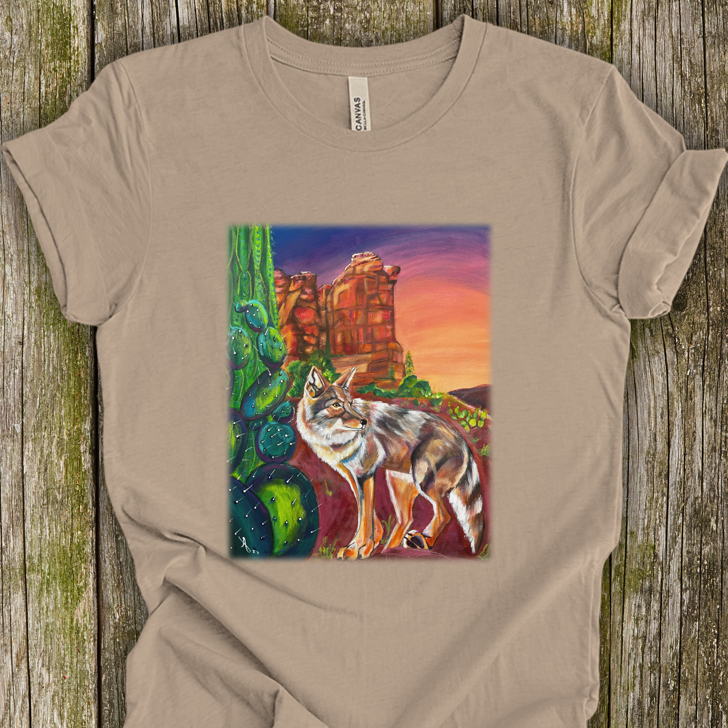 Sedona Coyote Unisex TShirt - Coyote at Coffee Pot Rock from Mama Mosaic Artworks